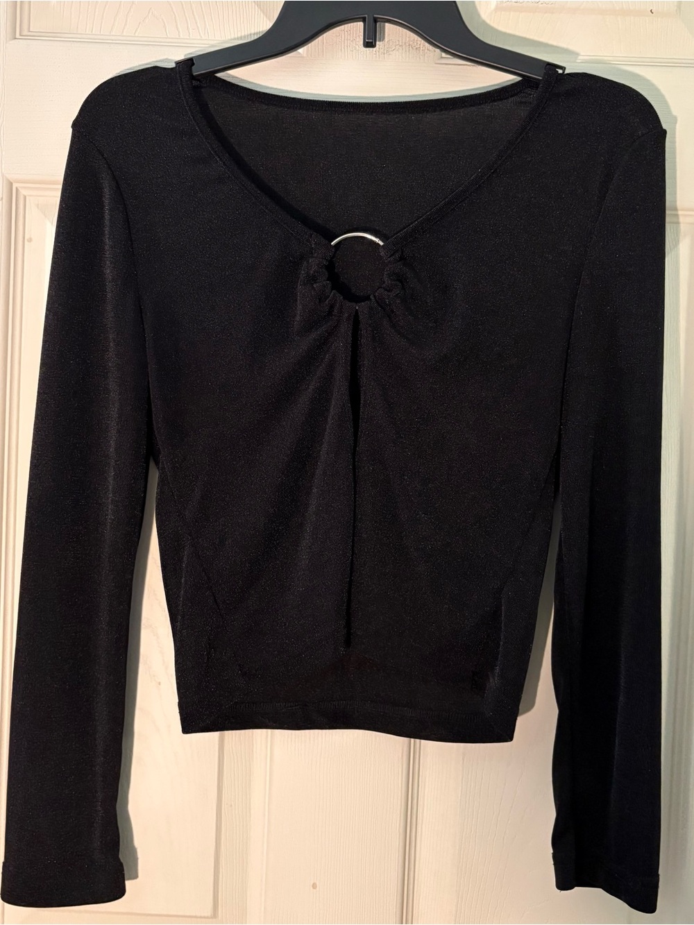 Black Long-Sleeve Ring-Accent Top